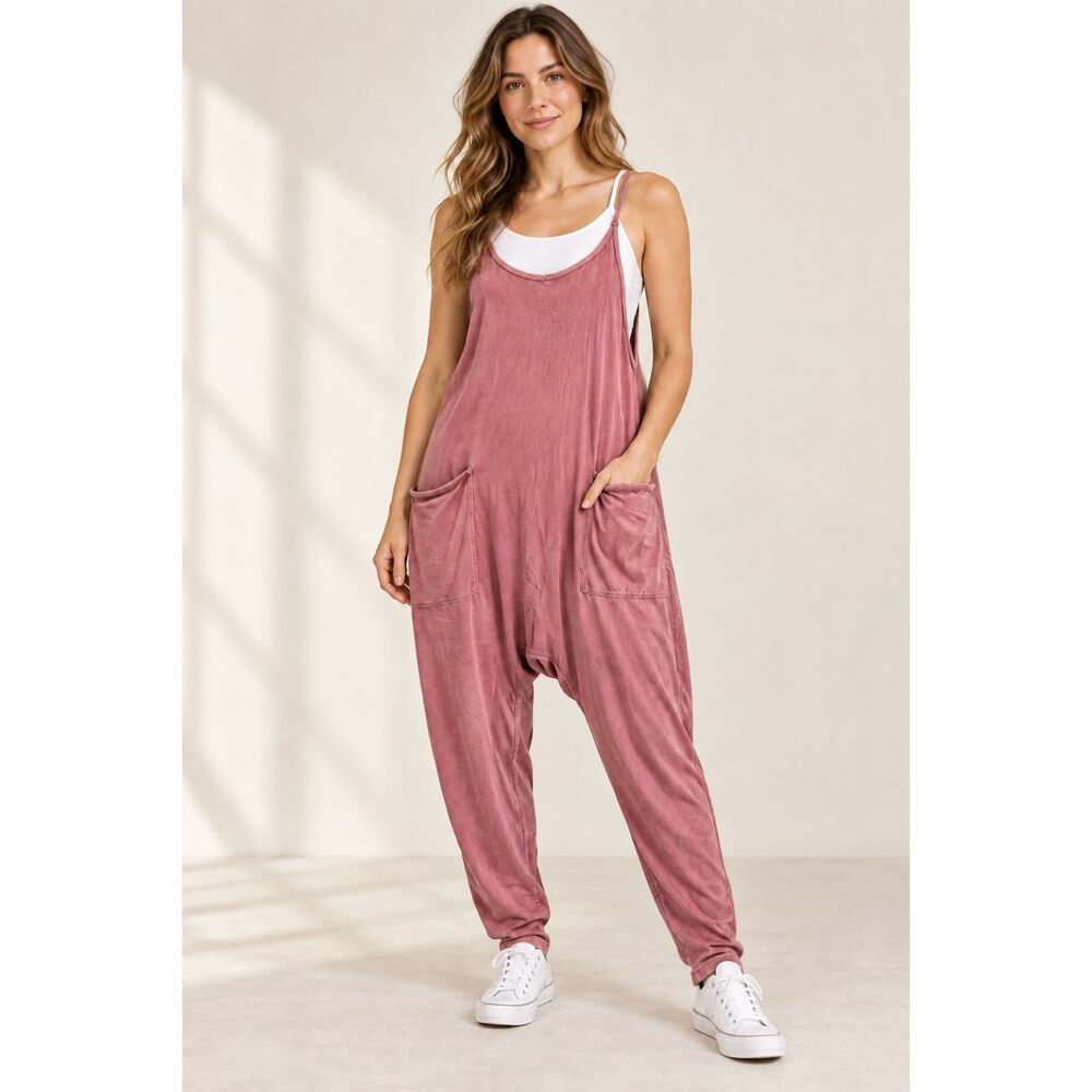 Free People FP Movement Jumpsuit Oversized Pockets Mauve Rose Women’s M